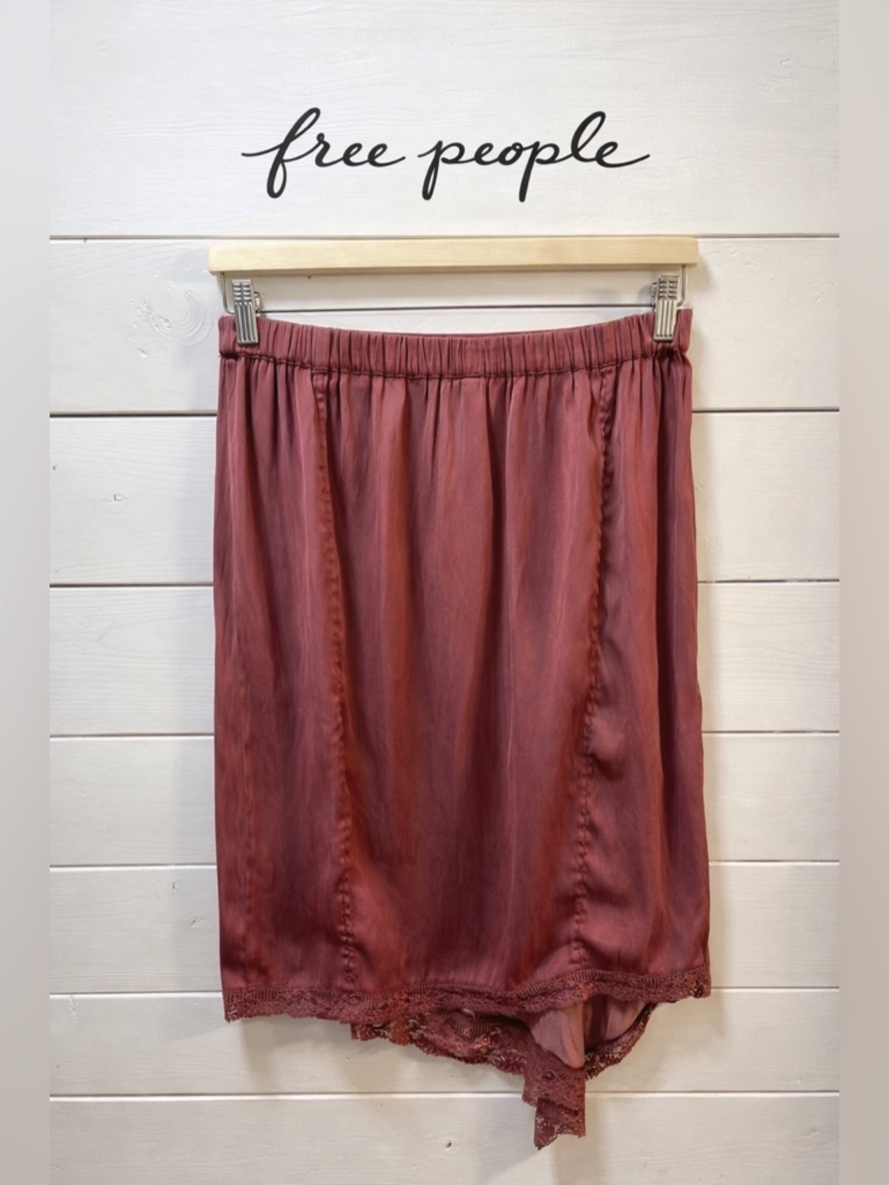 FREE PEOPLE Satin Lace Asymmetrical Skirt Dusty Rose Size S